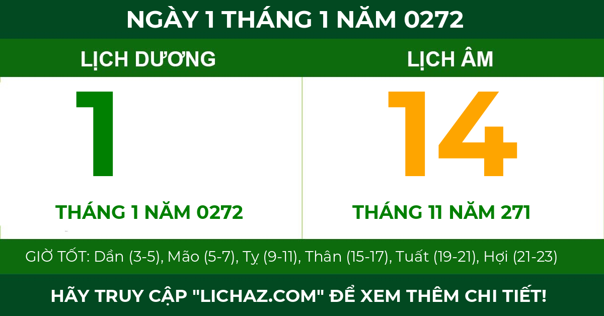 lịch âm ngày 1 tháng 1 năm 0272