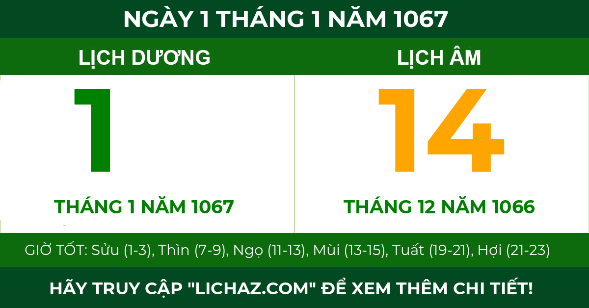 lịch âm ngày 1 tháng 1 năm 1067
