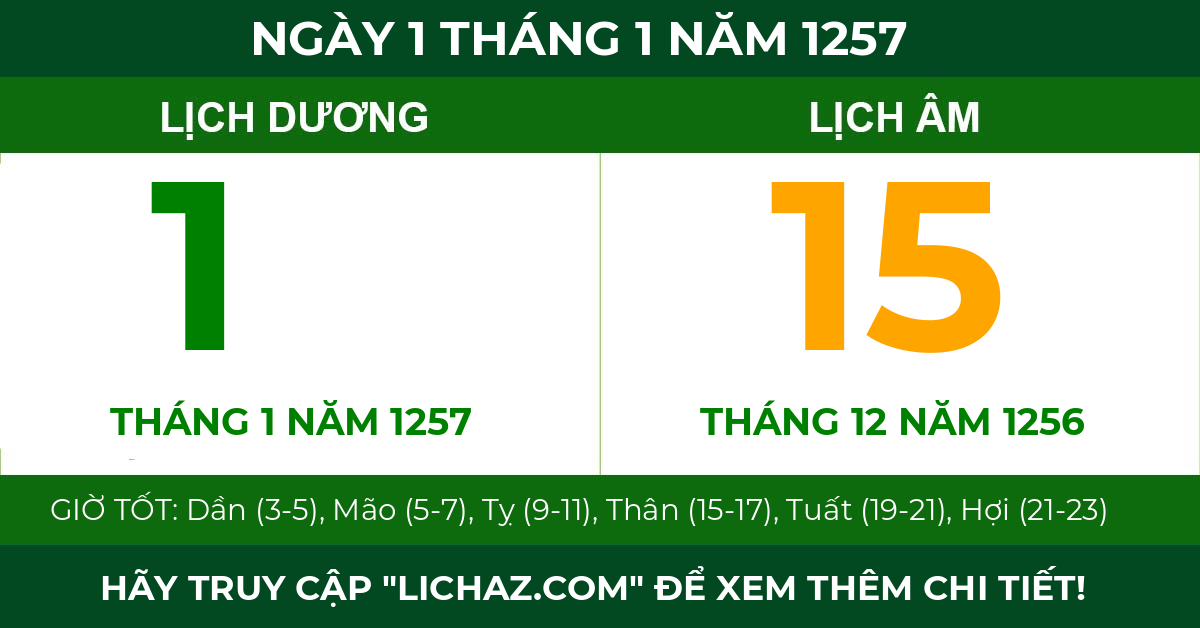 lịch âm ngày 1 tháng 1 năm 1257