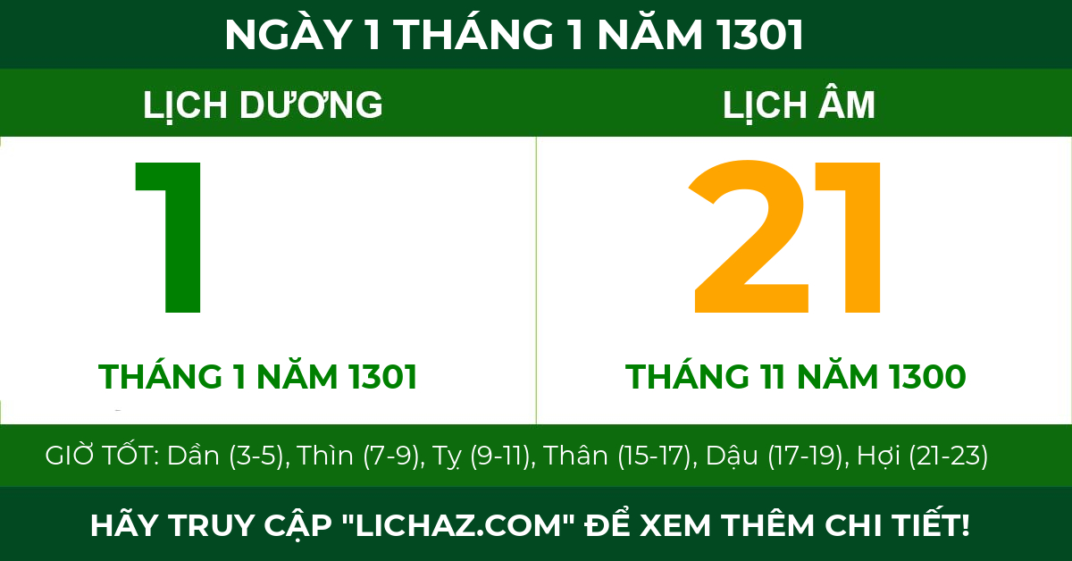 lịch âm ngày 1 tháng 1 năm 1301