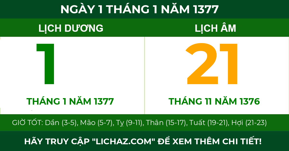 lịch âm ngày 1 tháng 1 năm 1377