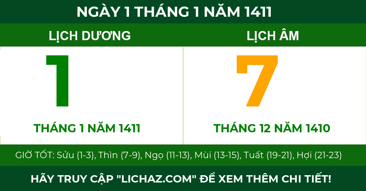 lịch âm ngày 1 tháng 1 năm 1411