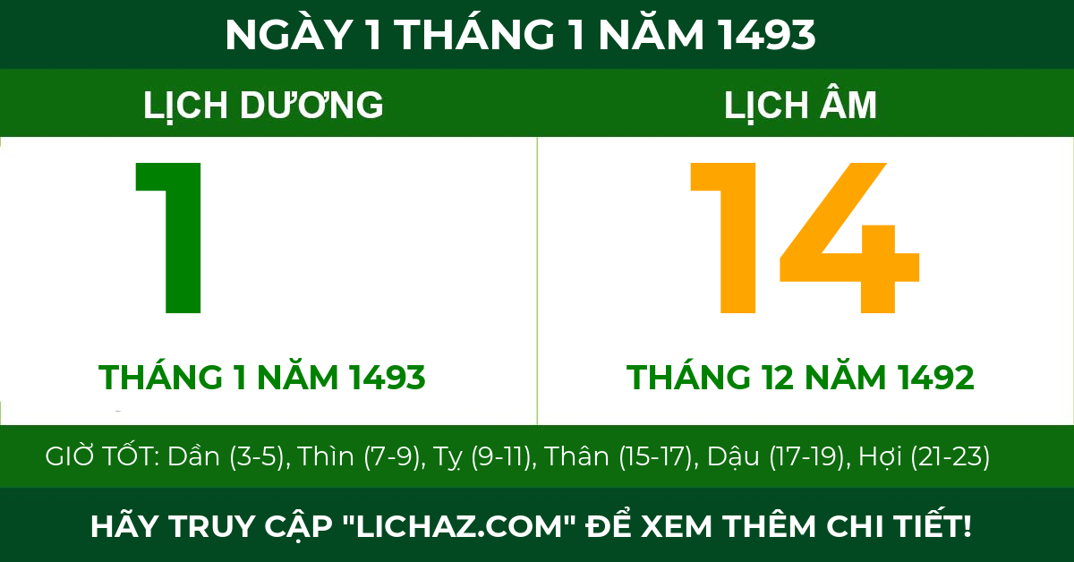 lịch âm ngày 1 tháng 1 năm 1493