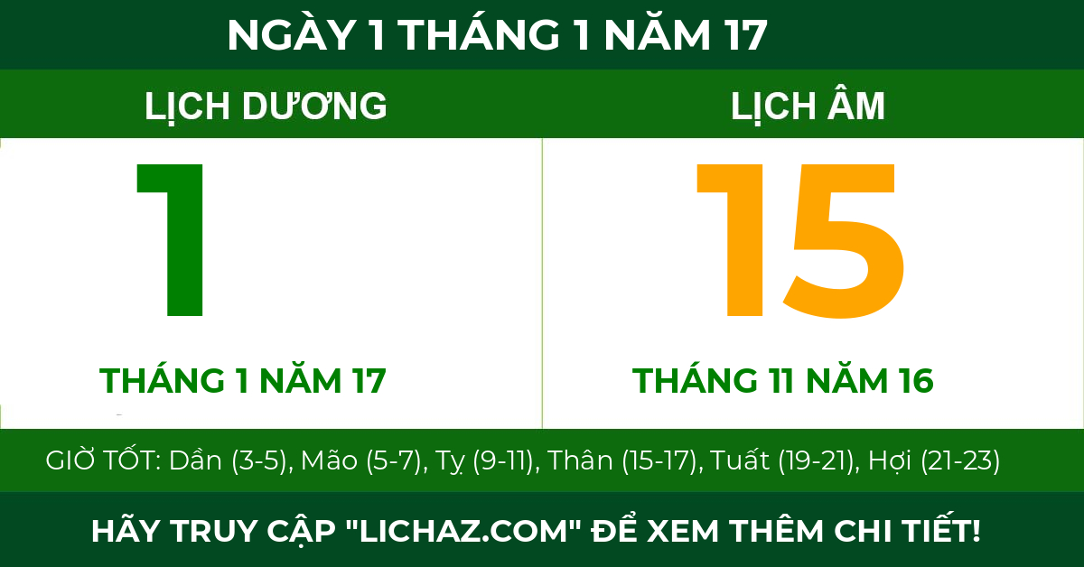 lịch âm ngày 1 tháng 1 năm 17