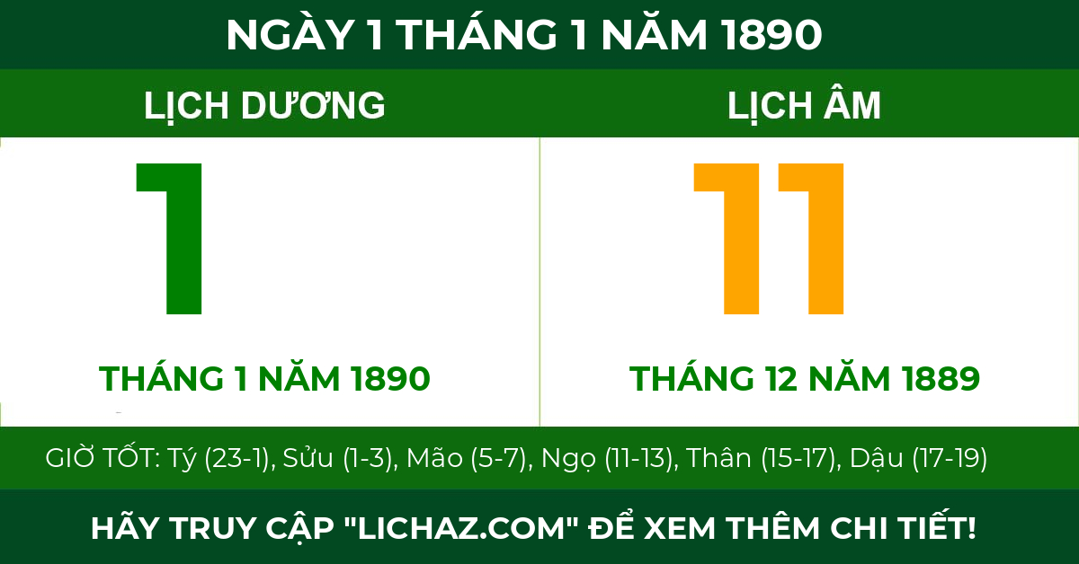 lịch âm ngày 1 tháng 1 năm 1890