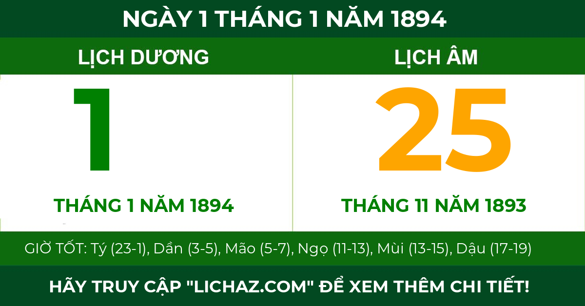 lịch âm ngày 1 tháng 1 năm 1894
