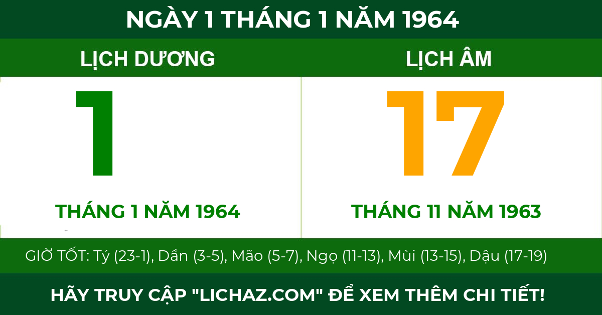 lịch âm ngày 1 tháng 1 năm 1964