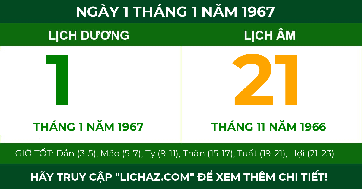lịch âm ngày 1 tháng 1 năm 1967