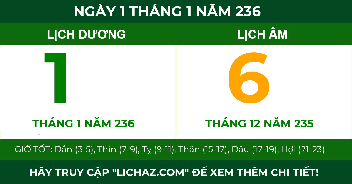 lịch âm ngày 1 tháng 1 năm 236