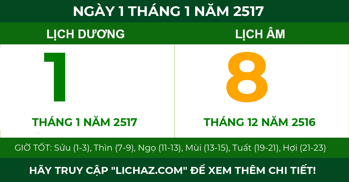 lịch âm ngày 1 tháng 1 năm 2517