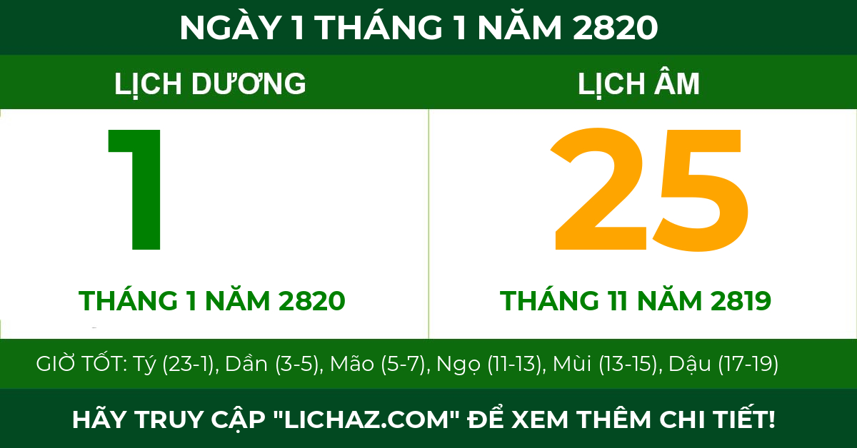 lịch âm ngày 1 tháng 1 năm 2820