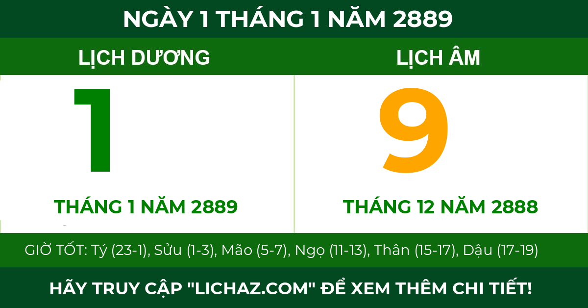 lịch âm ngày 1 tháng 1 năm 2889