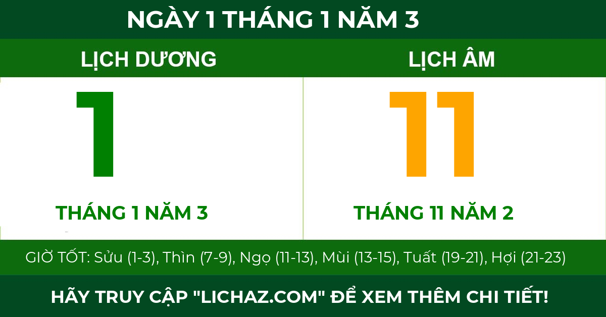 lịch âm ngày 1 tháng 1 năm 3