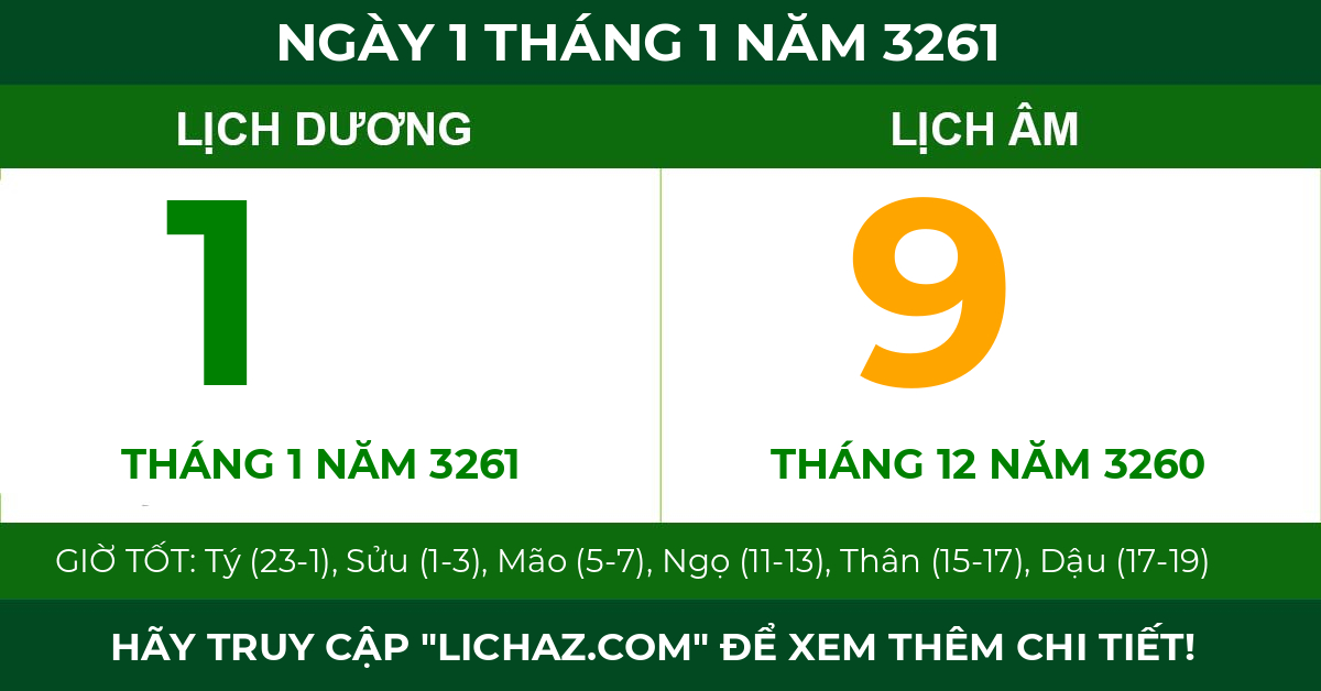 lịch âm ngày 1 tháng 1 năm 3261
