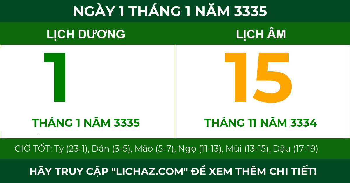 lịch âm ngày 1 tháng 1 năm 3335