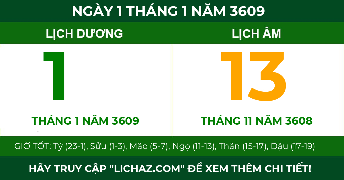 lịch âm ngày 1 tháng 1 năm 3609