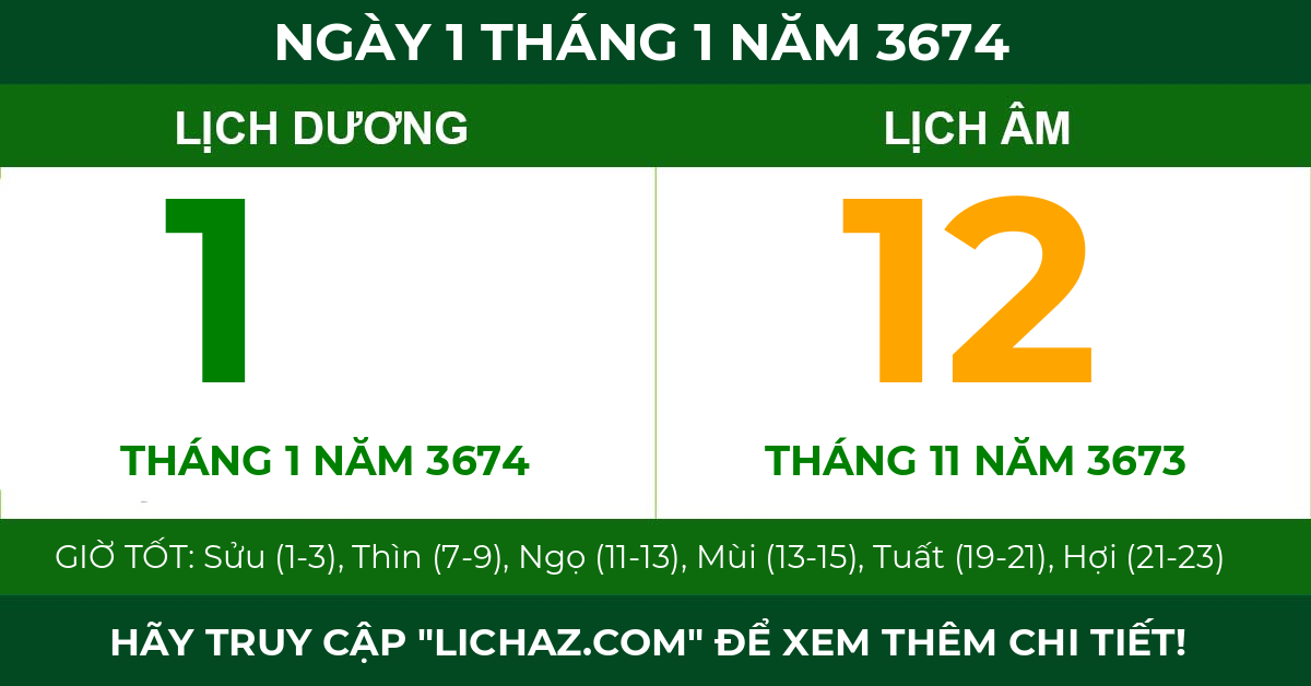 lịch âm ngày 1 tháng 1 năm 3674