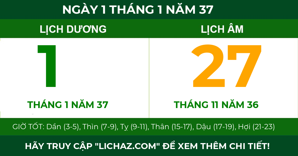 lịch âm ngày 1 tháng 1 năm 37