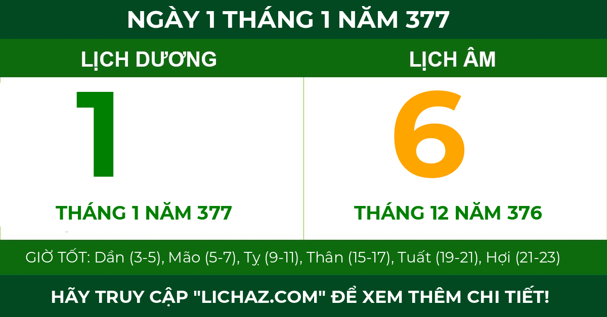 lịch âm ngày 1 tháng 1 năm 377