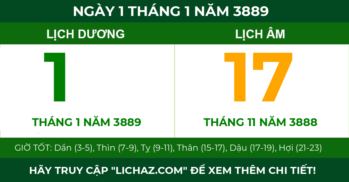 lịch âm ngày 1 tháng 1 năm 3889