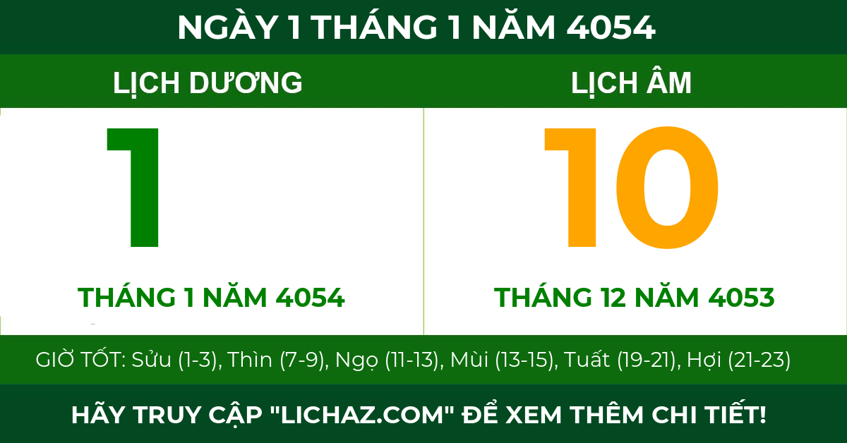 lịch âm ngày 1 tháng 1 năm 4054