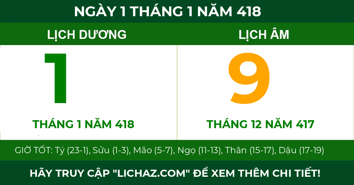 lịch âm ngày 1 tháng 1 năm 418