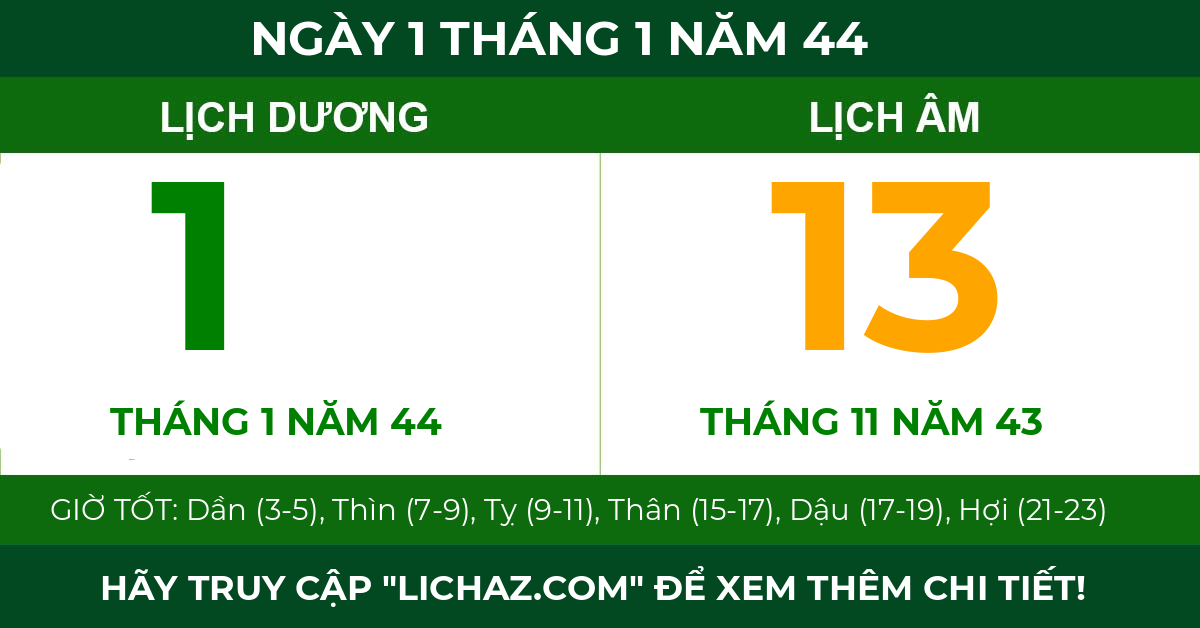 lịch âm ngày 1 tháng 1 năm 44