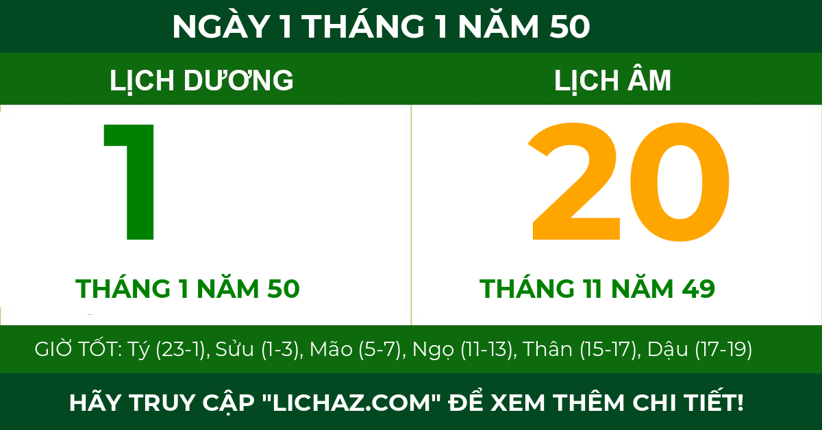 lịch âm ngày 1 tháng 1 năm 50