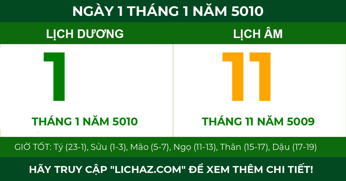 lịch âm ngày 1 tháng 1 năm 5010