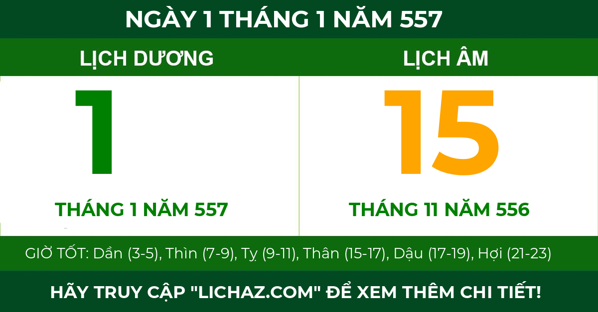 lịch âm ngày 1 tháng 1 năm 557