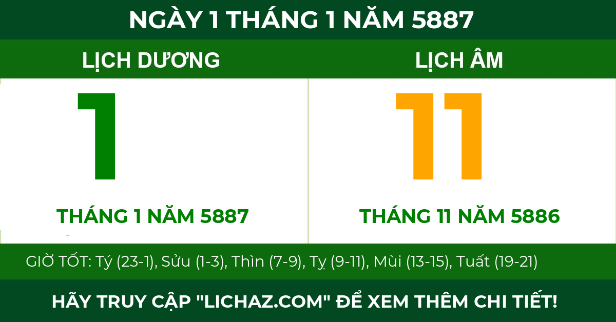 lịch âm ngày 1 tháng 1 năm 5887