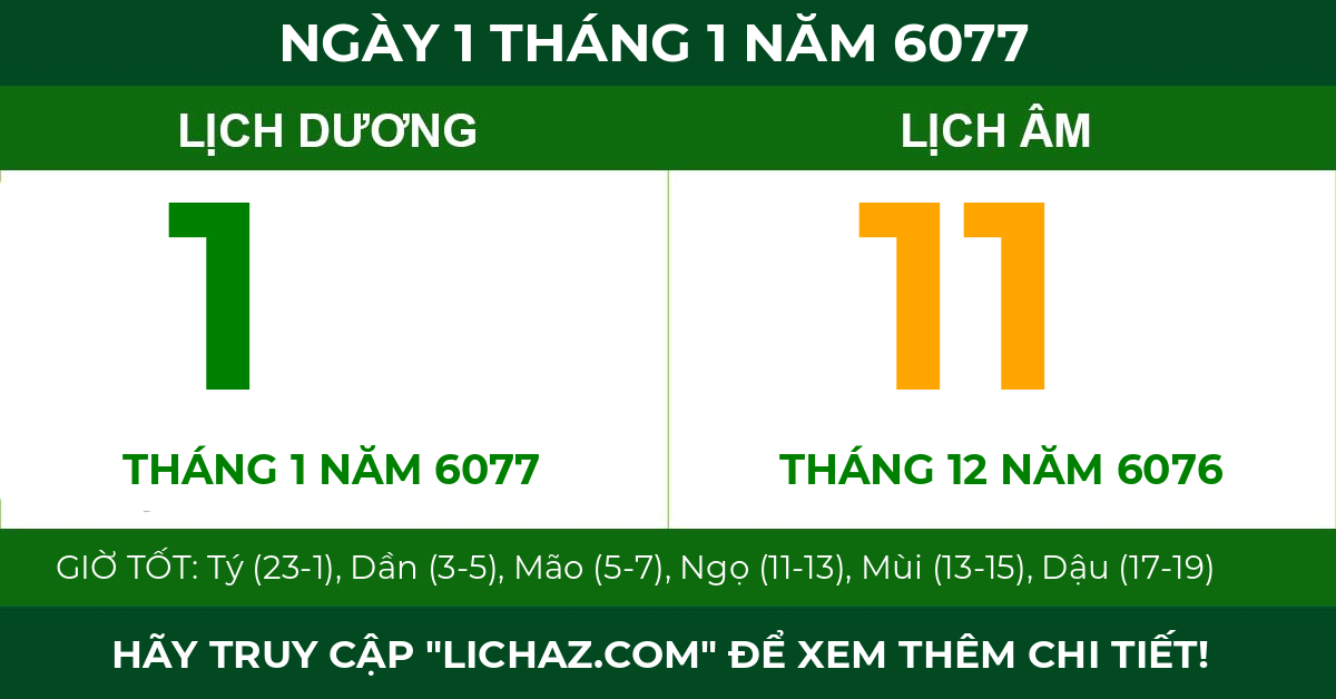 lịch âm ngày 1 tháng 1 năm 6077
