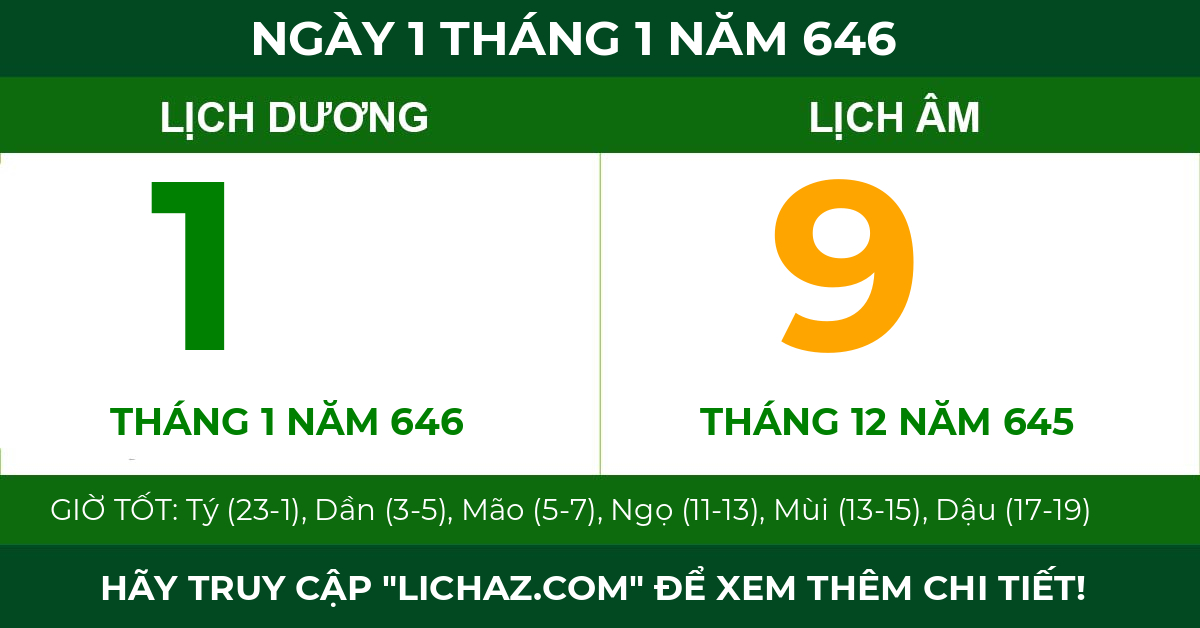 lịch âm ngày 1 tháng 1 năm 646
