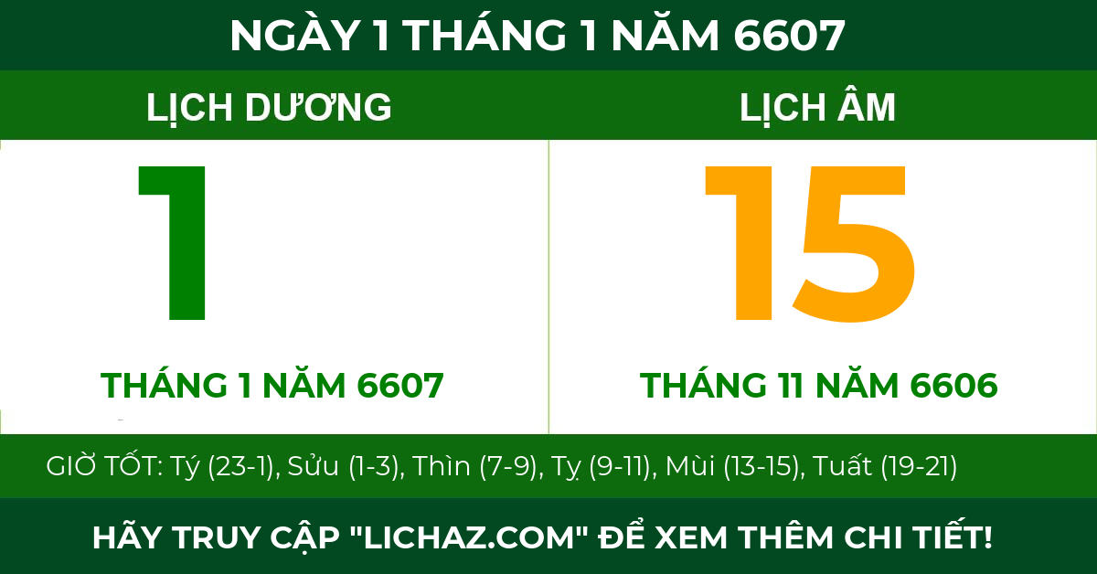 lịch âm ngày 1 tháng 1 năm 6607