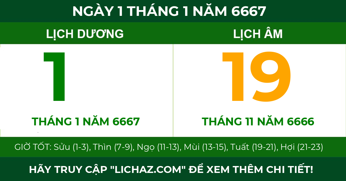 lịch âm ngày 1 tháng 1 năm 6667