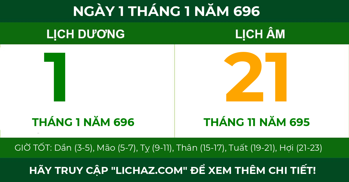 lịch âm ngày 1 tháng 1 năm 696
