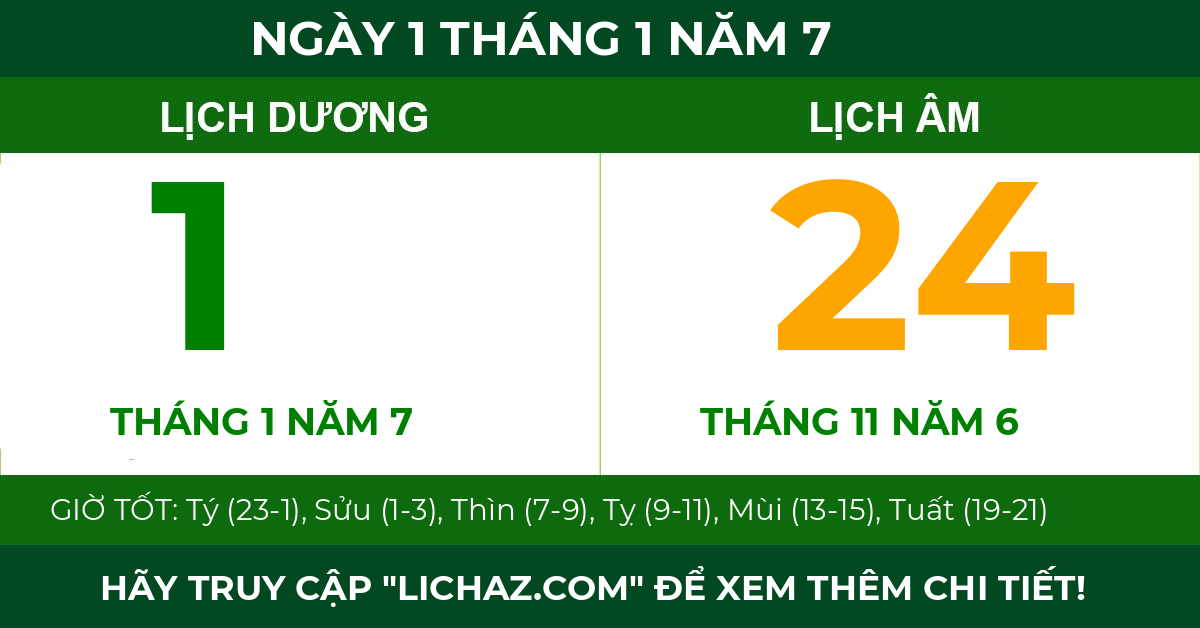 lịch âm ngày 1 tháng 1 năm 7
