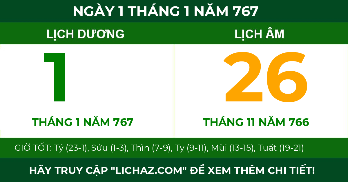 lịch âm ngày 1 tháng 1 năm 767