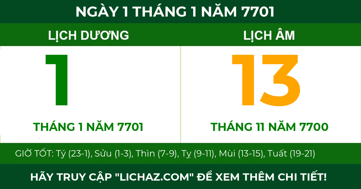 lịch âm ngày 1 tháng 1 năm 7701