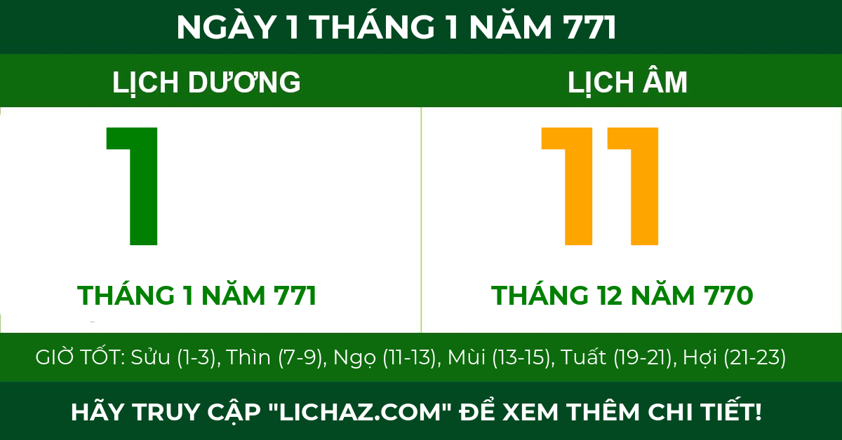 lịch âm ngày 1 tháng 1 năm 771