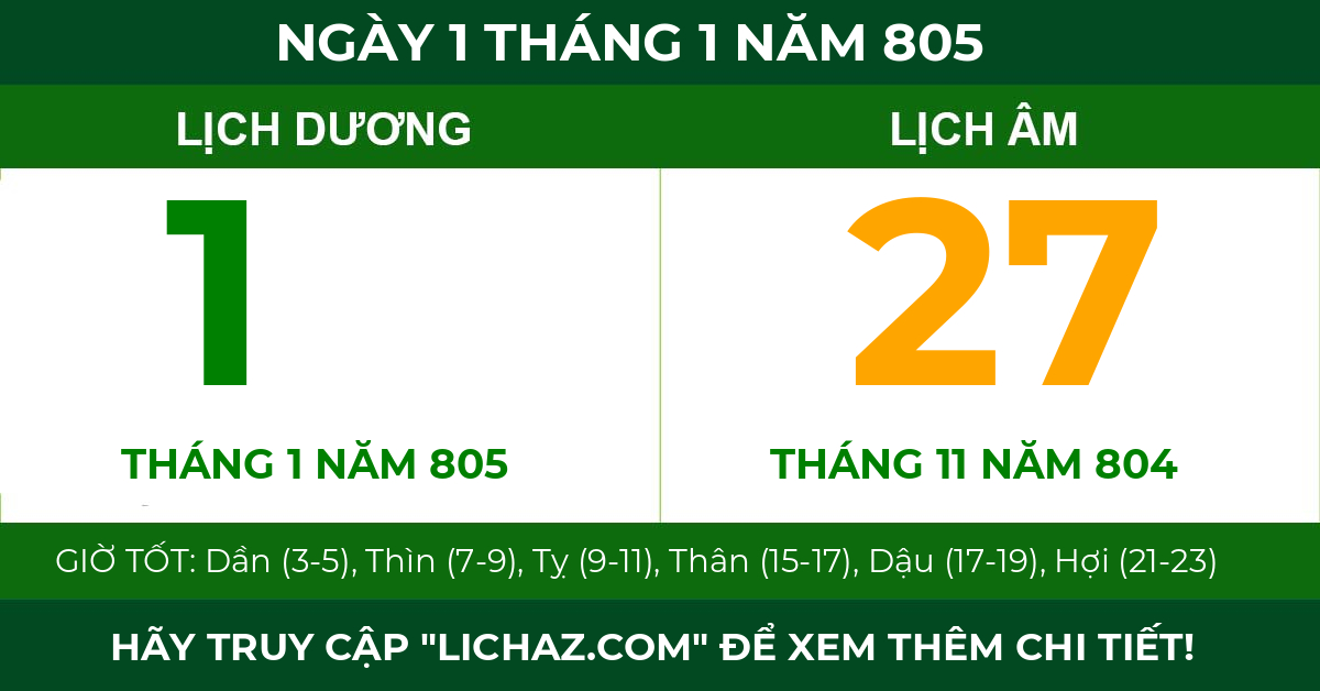 lịch âm ngày 1 tháng 1 năm 805