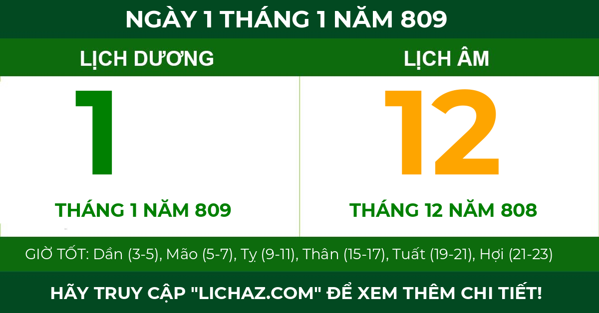 lịch âm ngày 1 tháng 1 năm 809