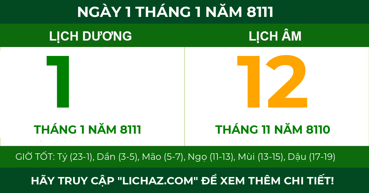 lịch âm ngày 1 tháng 1 năm 8111