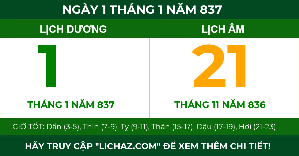 lịch âm ngày 1 tháng 1 năm 837
