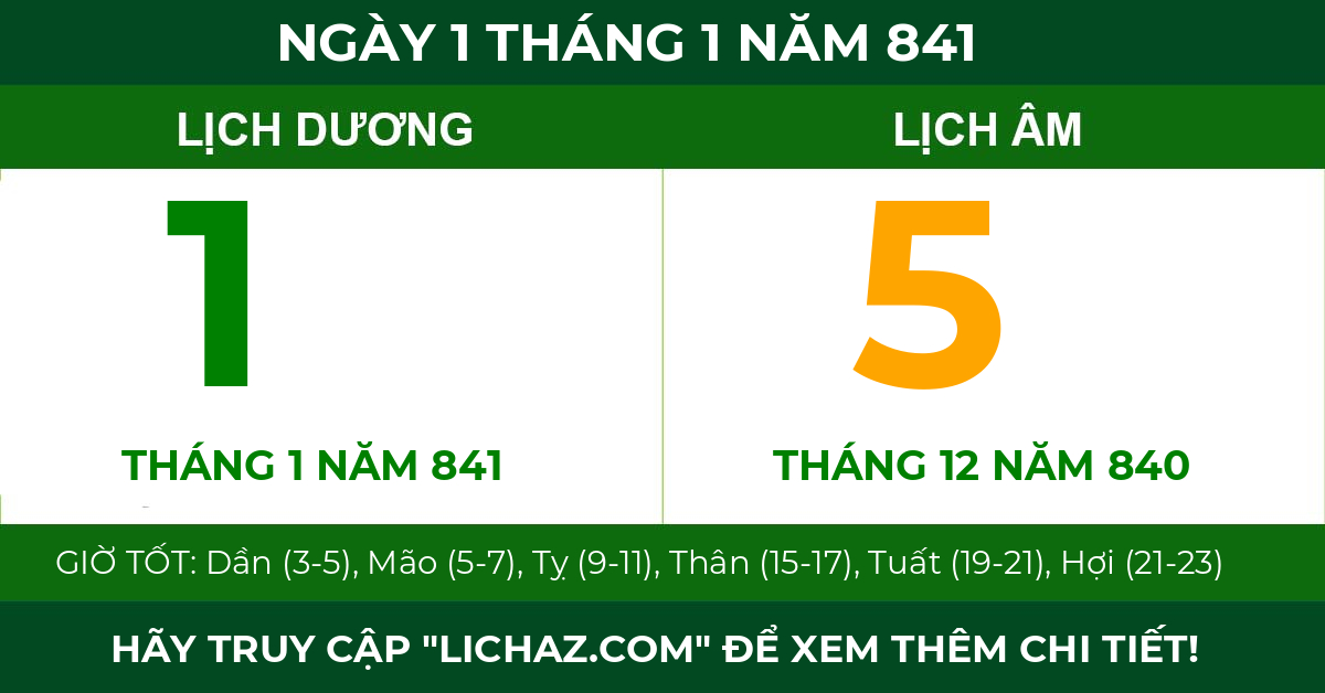 lịch âm ngày 1 tháng 1 năm 841