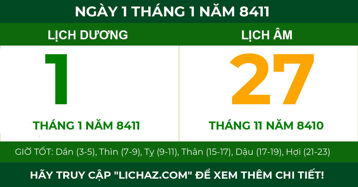 lịch âm ngày 1 tháng 1 năm 8411