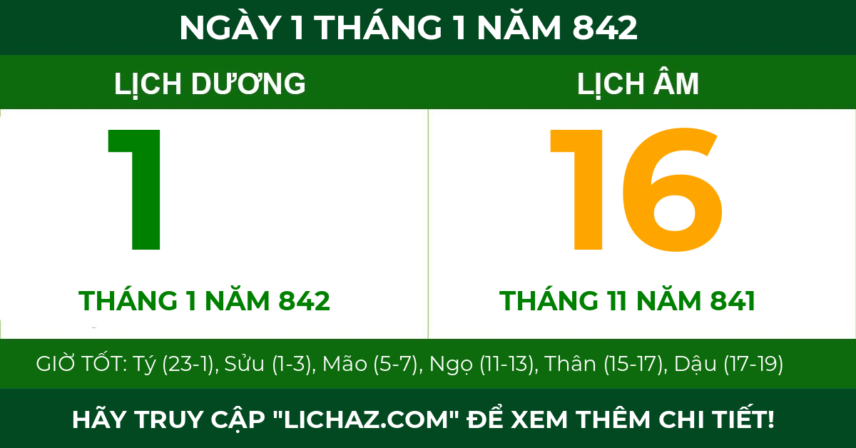 lịch âm ngày 1 tháng 1 năm 842