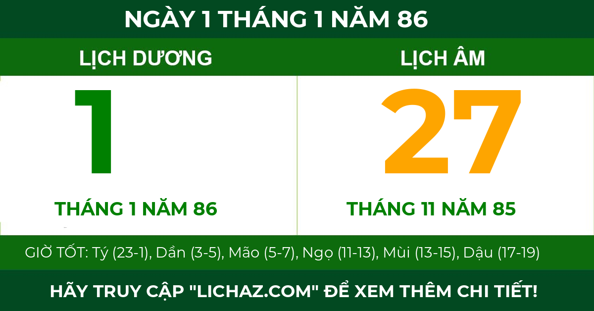 lịch âm ngày 1 tháng 1 năm 86