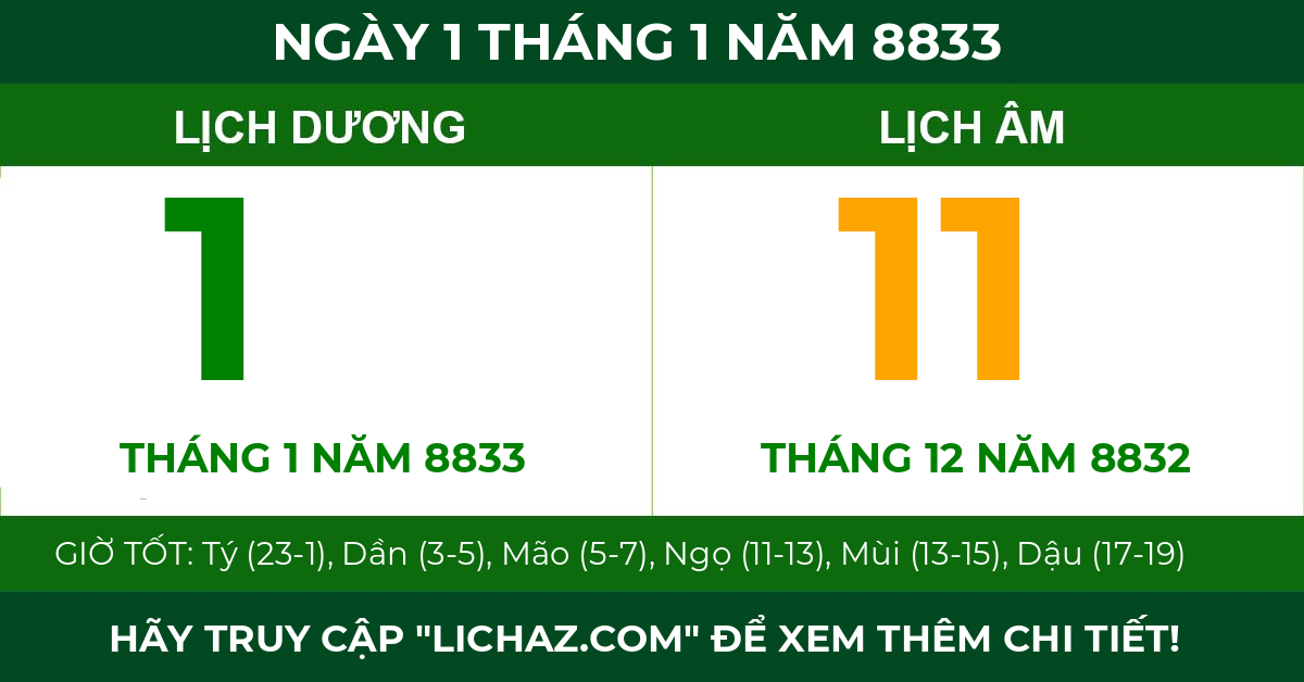 lịch âm ngày 1 tháng 1 năm 8833
