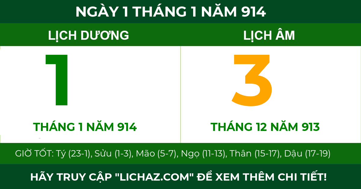lịch âm ngày 1 tháng 1 năm 914